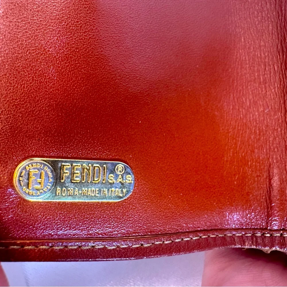 Fendi Wallet Pequin Stripe Trifold Cuoio Brown Leather Kiss Lock Rare Vintage - Picture 6 of 9